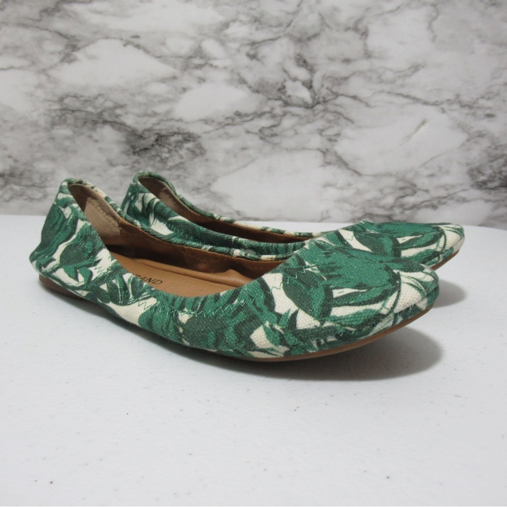 Lucky Brand Emmie Verdant Green Tropical Leaf Flats Size 6